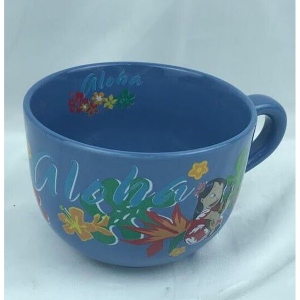 Disney Lilo & Stitch Aloha Blue Soup Coffee Cocoa Mug 22oz Ukulele Hawaiian